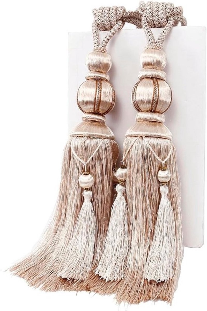 Tassel gordijnbinders van katoen - drapeertouw voor zware gordijnen - beige