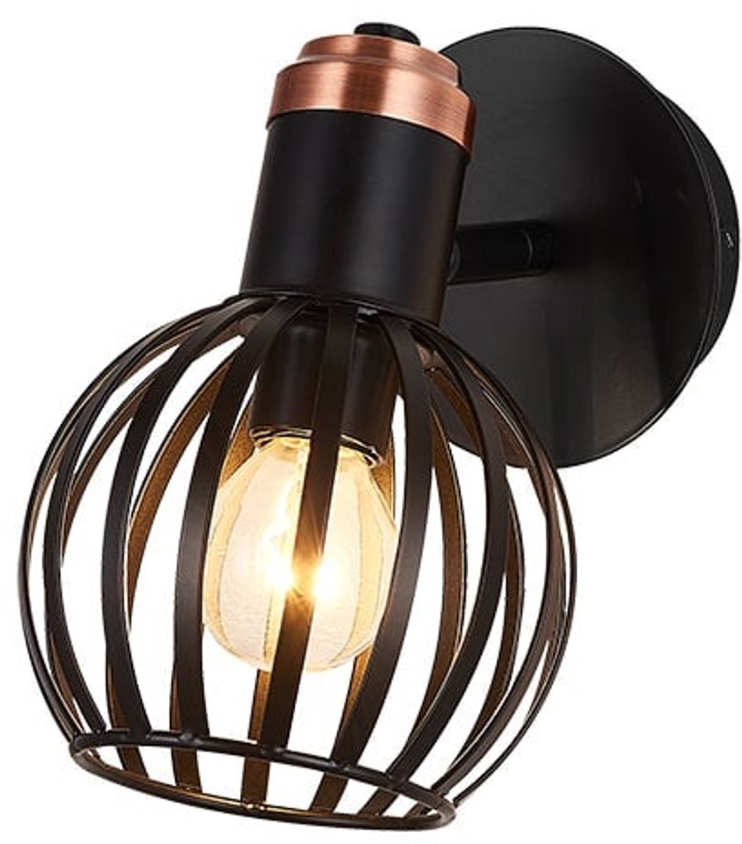 Raga wandlamp met 1 lichtpunt E14, zwart/brons, 110 x 165 mm, IP20, inclusief schakelaar