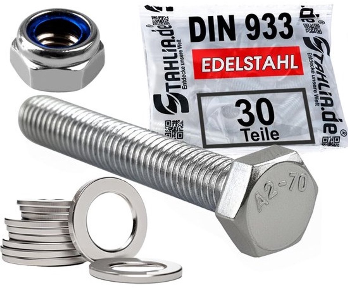 Roestvrije zeskantschroeven - Metalen constructiebouten - Voor het vastzetten van materialen - Volledig geschroefd - M10 x 160 mm - Zilverkleurig