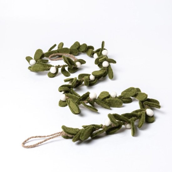 Viltenslinger - Balletjes Vilt - Beige & Groen & Wit - 200cm - Fairtrade — afbeelding 2