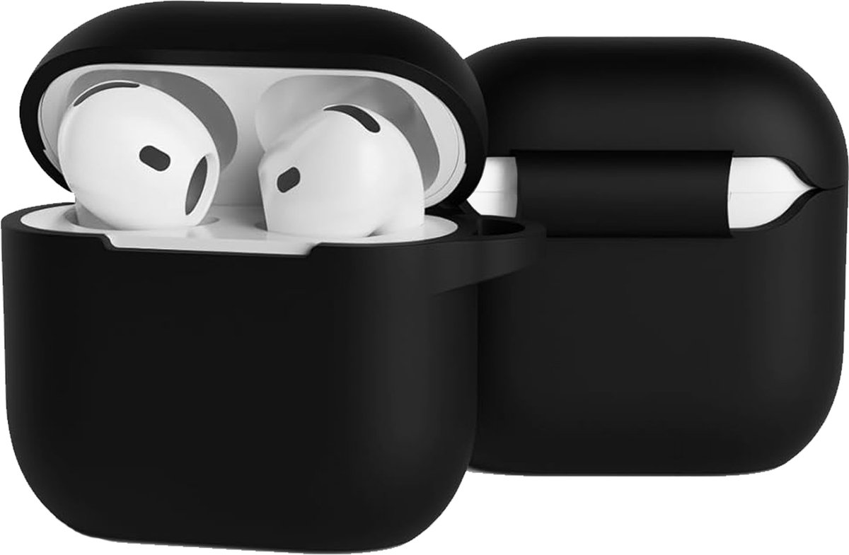 Case - Geschikt voor Apple AirPods 5 - Siliconen Hoes met Clip - Silicone Hoesje Cover - Zwart
