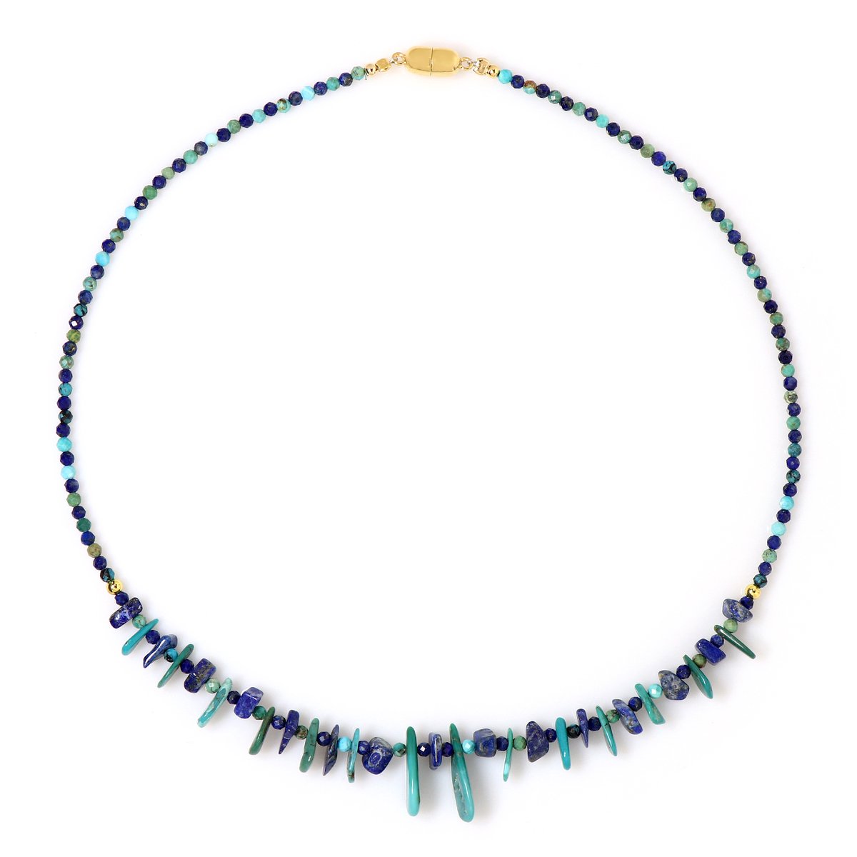 Cavill - 925 Sterling Zilver Vergulde Ketting - Afghaanse Lapis Lazuli 33,7 ct & Amerikaanse Turkoois 26,1 ct - Handgemaakt - 45 cm