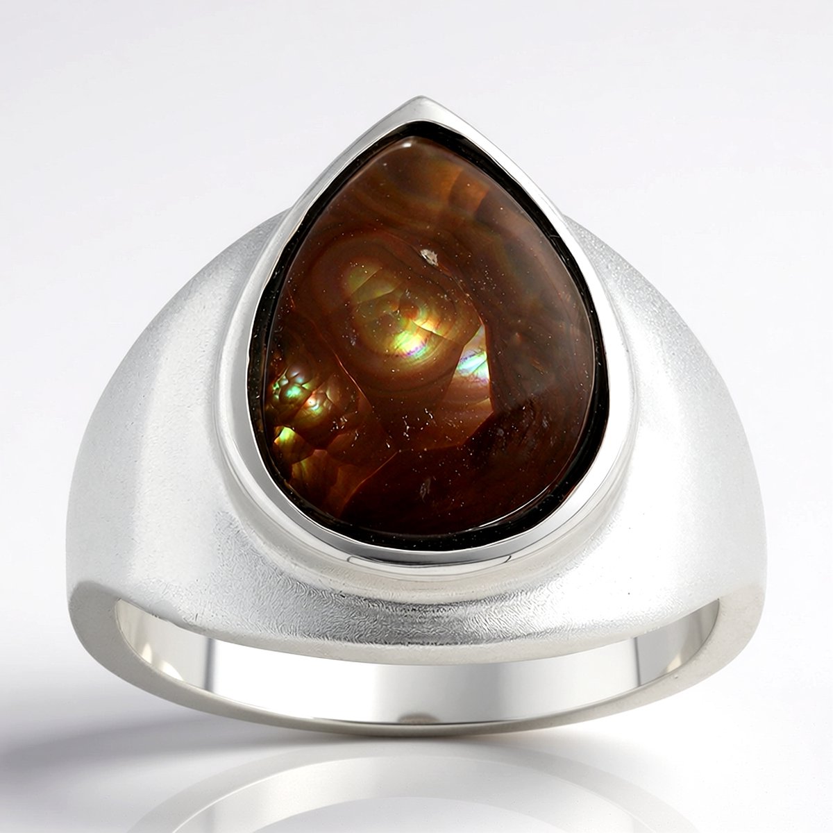 Cavill - Zilveren Vuuragaat Ring - 925 Sterling Zilver - Peervormige Cabochon 4,64 ct - Elegant Mexicaanse Edelsteen Damesring