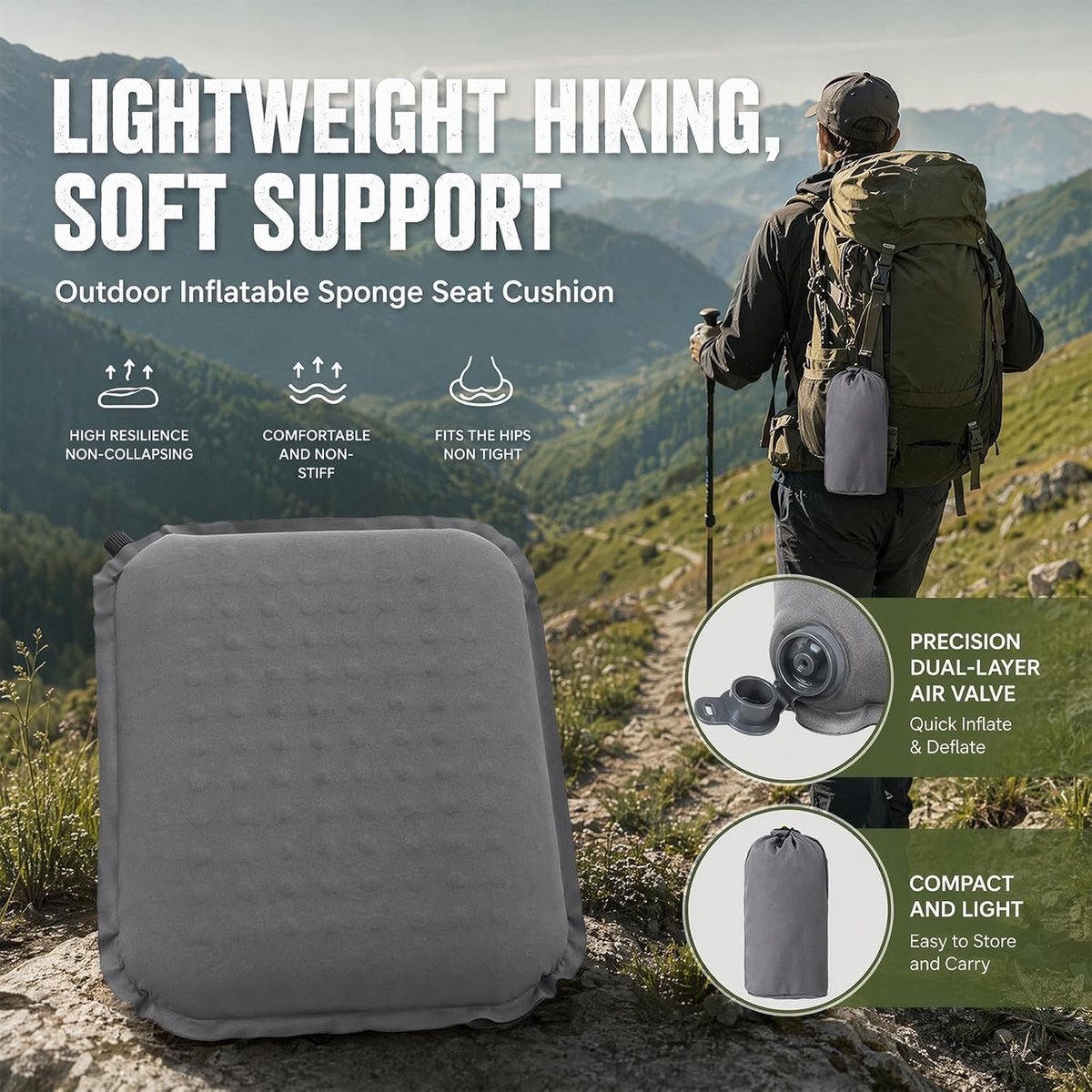 Opblaasbaar Camping Zitkussen - Lichtgewicht, Vouwbaar Schuim Kussen voor Buiten, Perfect voor Strand, Wandelen en Kamperen