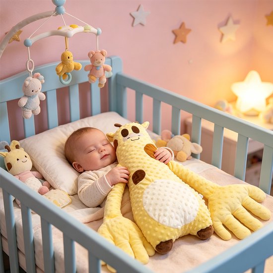 Babyknuffel - Slaaphulpmiddel voor baby's - Pluche giraffenkussen - Knuffel - Rustgevend en zacht - Babyspeelgoed - Pasgeboren - Geschikt om mee te slapen en te knuffelen - USB oplaadbaar - Anti-schrikfunctie - Polyestervezel - 0-3 jaar - Geel — afbeelding 3