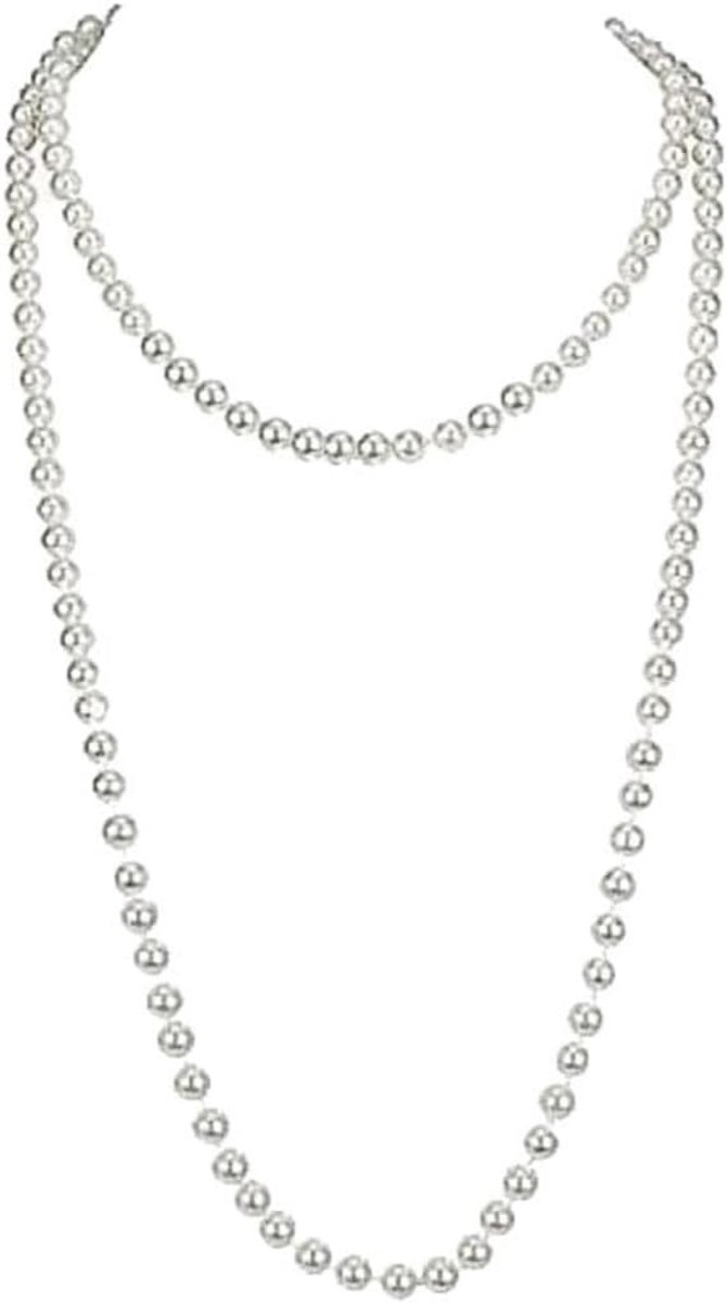 Elegante Lange Imitatie Parelketting voor Bruiloft en Verloving, 150 cm, Wit, Perfect Cadeau voor Vrouwen en Meisjes