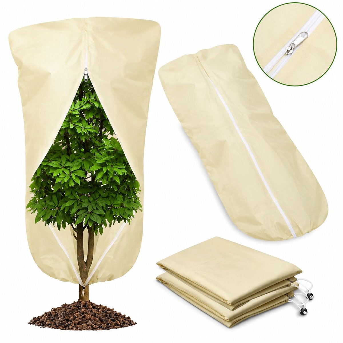 VHV - Plantenhoes - 2 stuks - 180 cm - Beige - Winterhoes - Duurzaam - Winterplantenbedekking - voor buitenplant koude weer beschermer
