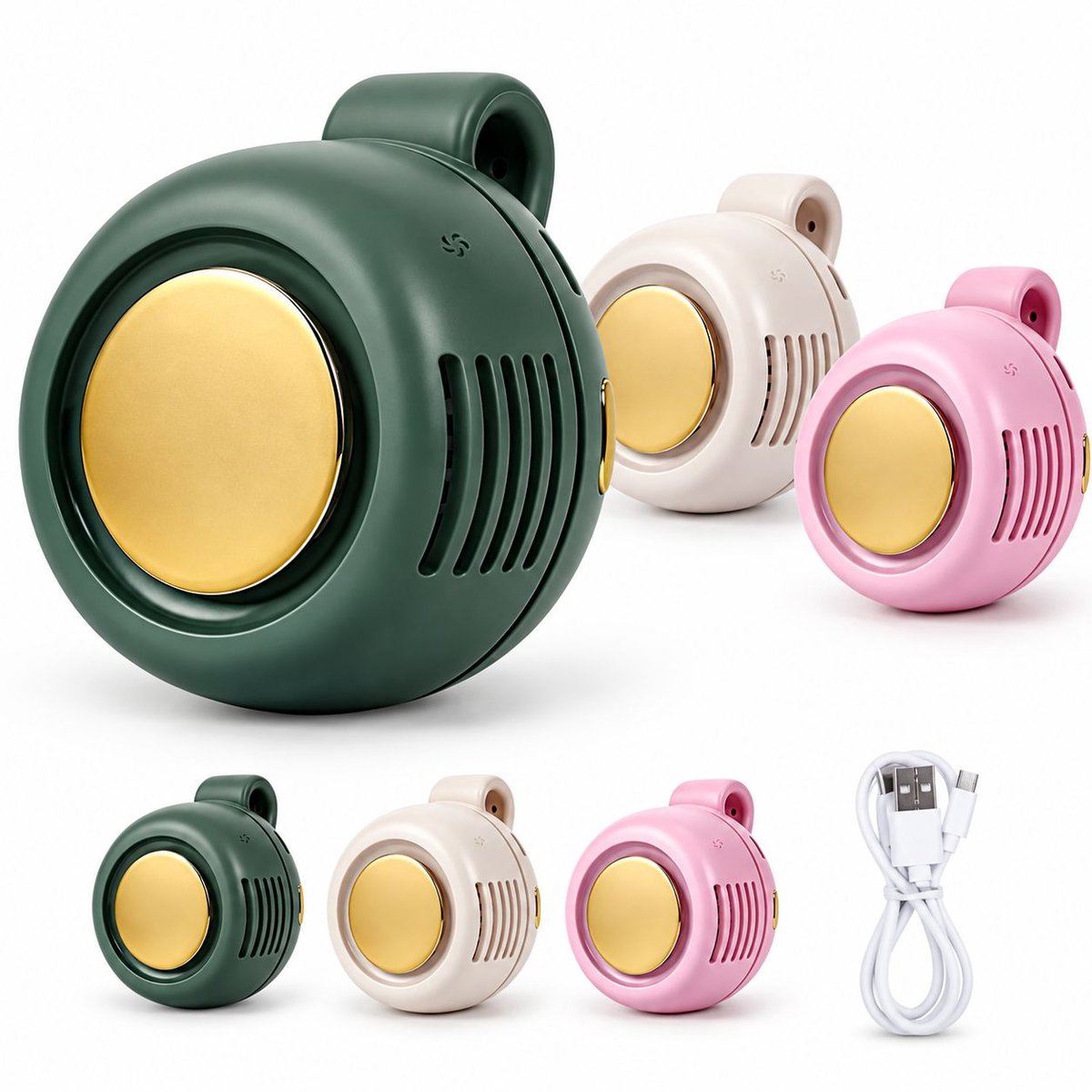 VHV - Mini ventilator - 2 stuks - Draagbaar clip fan - Wit, groen - Draadloze ventilator - Clip-on ventilator - Nekventilator - in en rond de auto