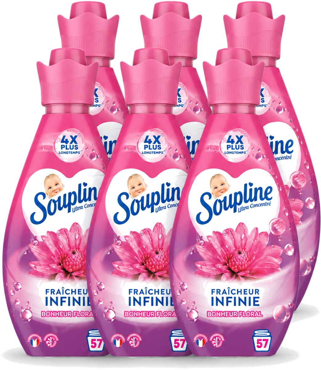6 x Soupline – Wasverzachter – Infinite Freshness Floral Happiness – 800 ml - Voordeelverpakking - 6 stuks