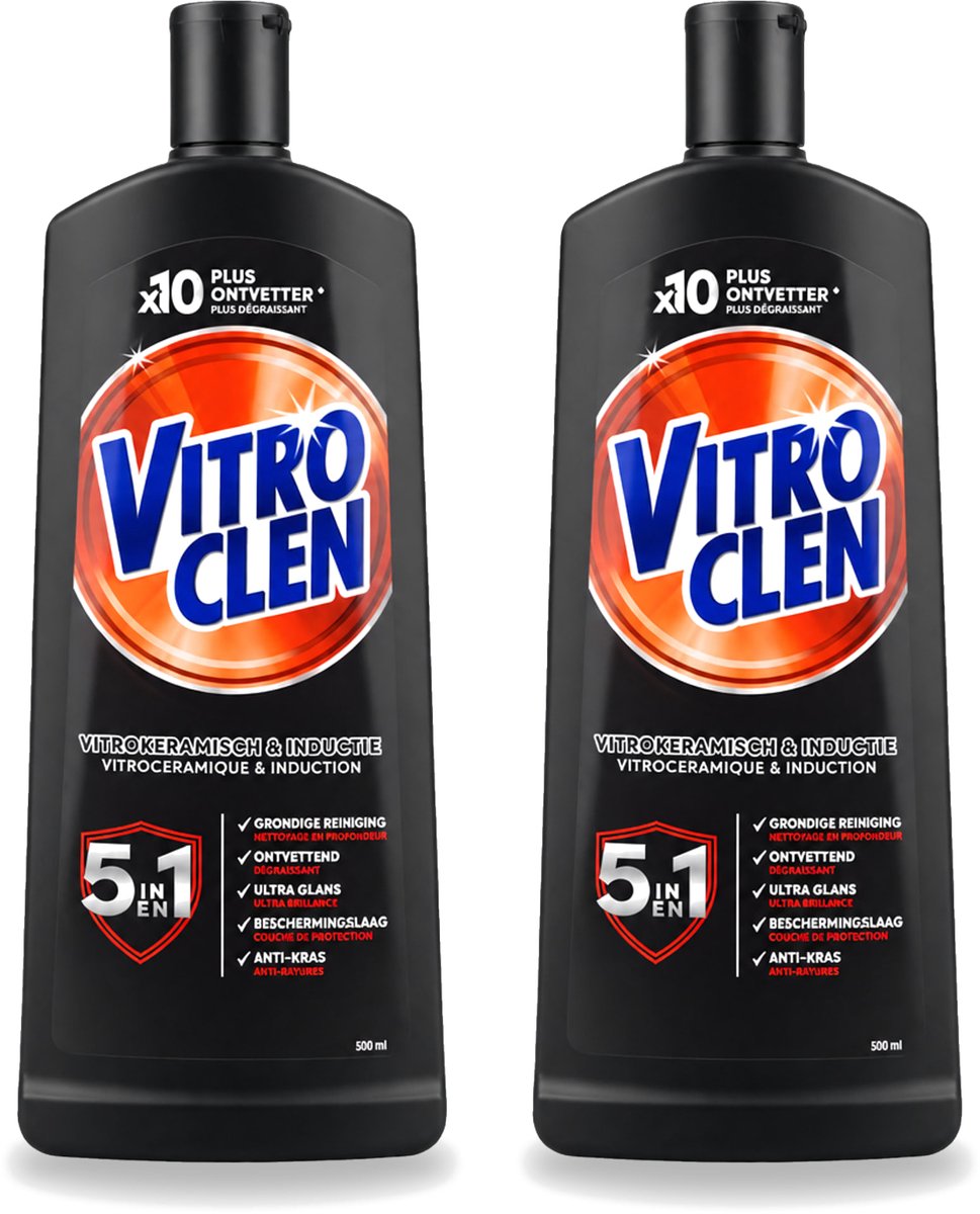 2 x Vitroclen - Kookplaatreiniger - Keramisch & Inductie - 5 in 1 - 500 ml - Voordeelverpakking - 2 stuks