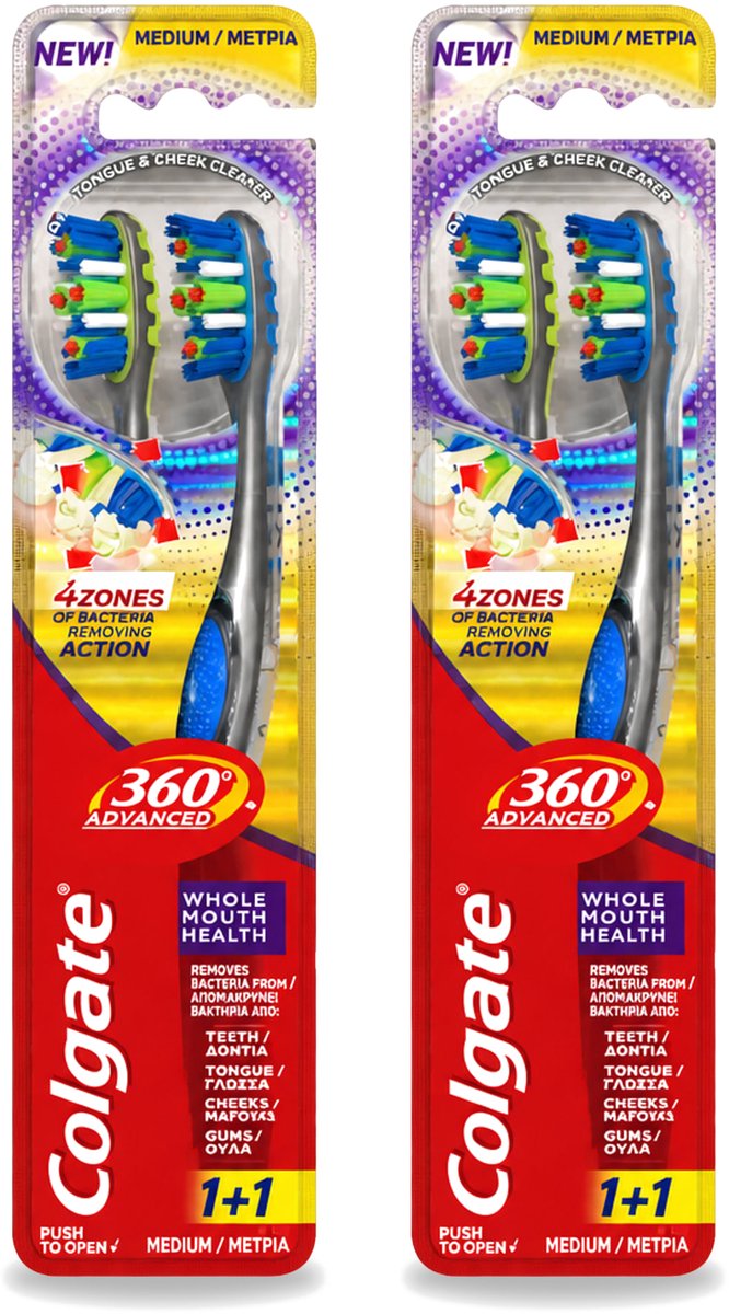 2 x Colgate - 360° Geavanceerd - Tandenborstel - Medium - 2 Tandenborstels - Voordeelverpakking - 2 stuks