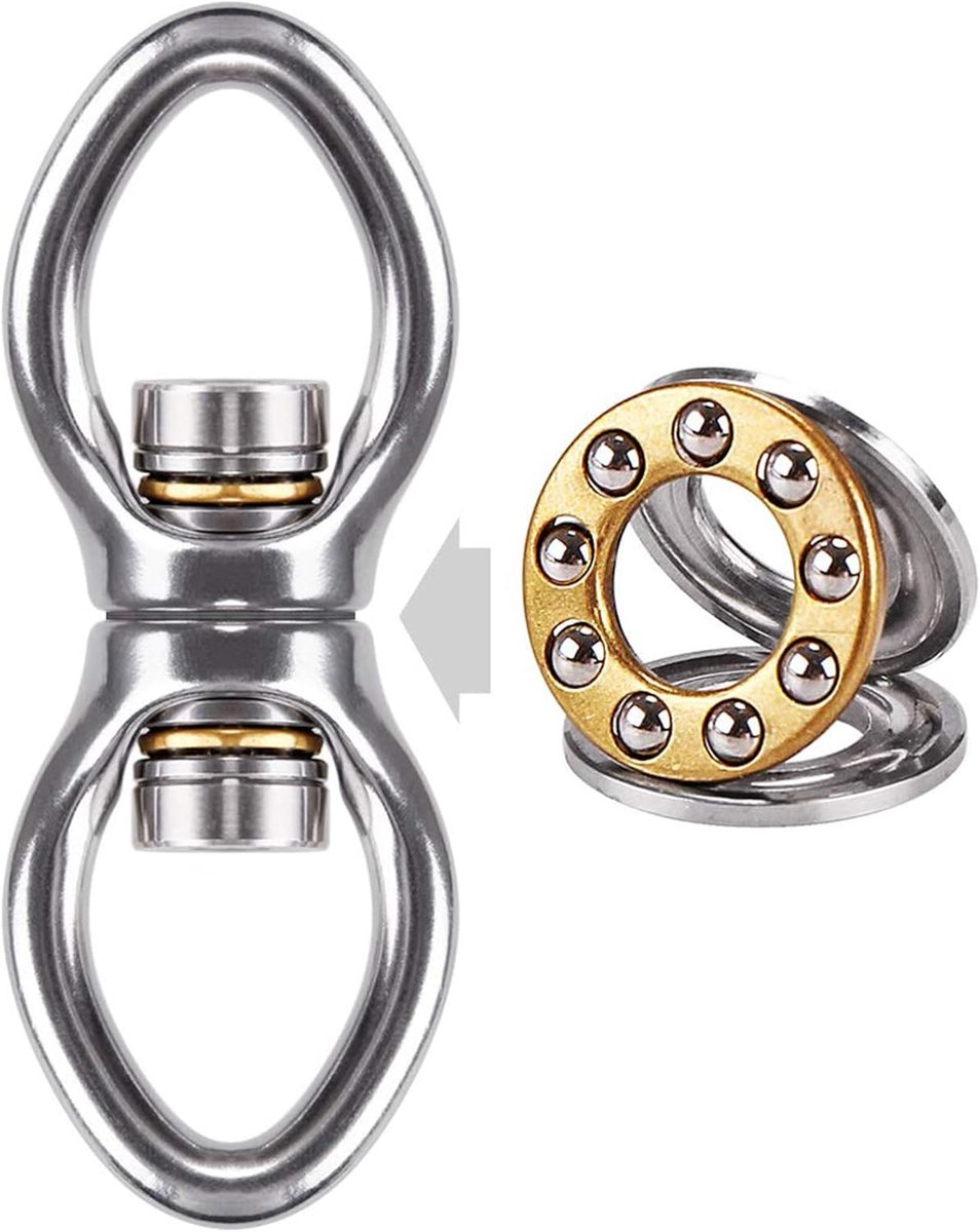SnelShoppen - Swing Swivel met Lager, 360° Roterende Hangstoel Haak, RVS Yoga Touw/Aerial Hoepel/Punching Bag Hangset, Ovalen Gesloten Lus voor Tuin,