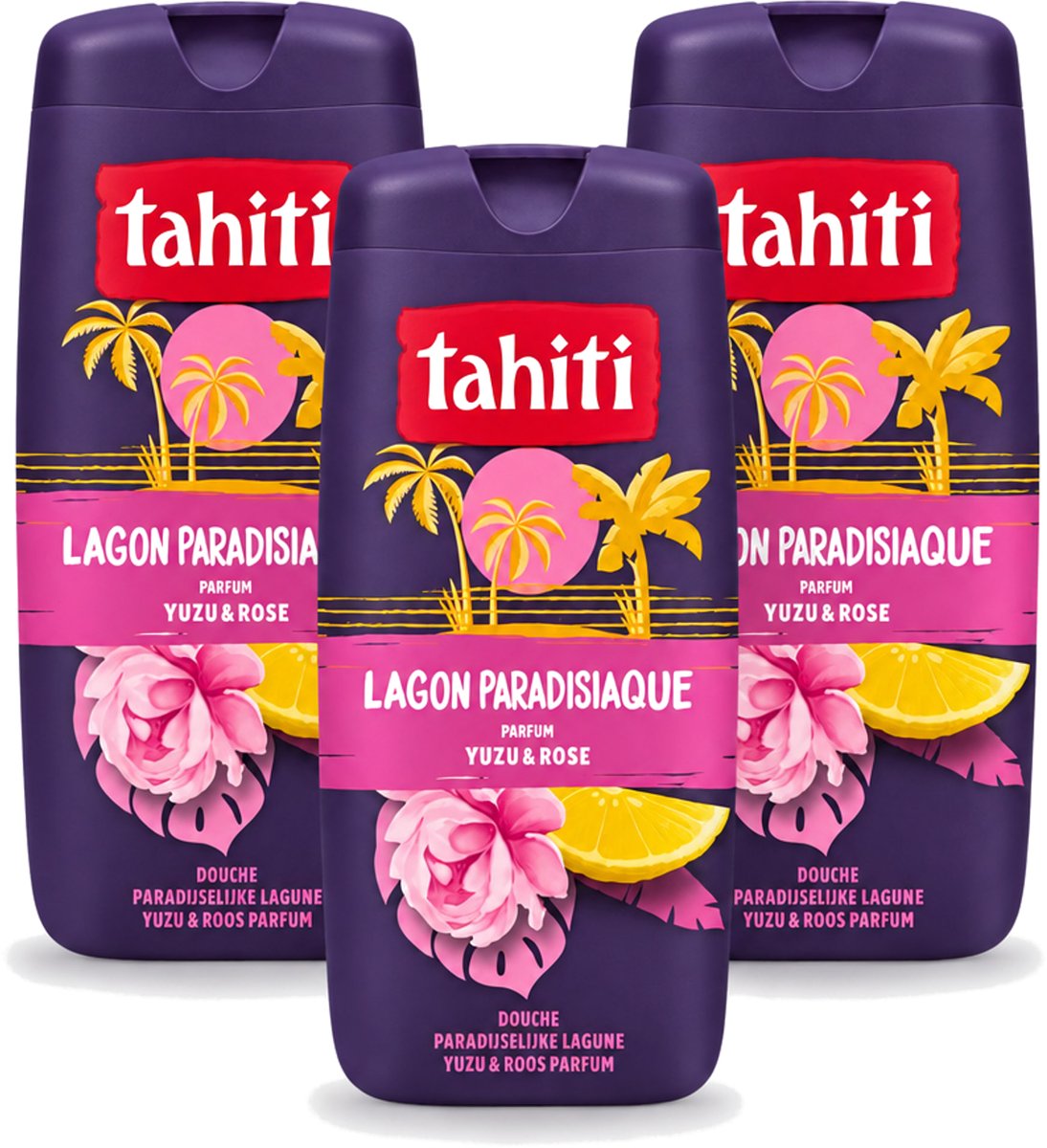 3 x Tahiti - Douchegel - Paradijselijke Lagune - Yuzu & Rose - 315 ml - Voordeelverpakking - 3 stuks