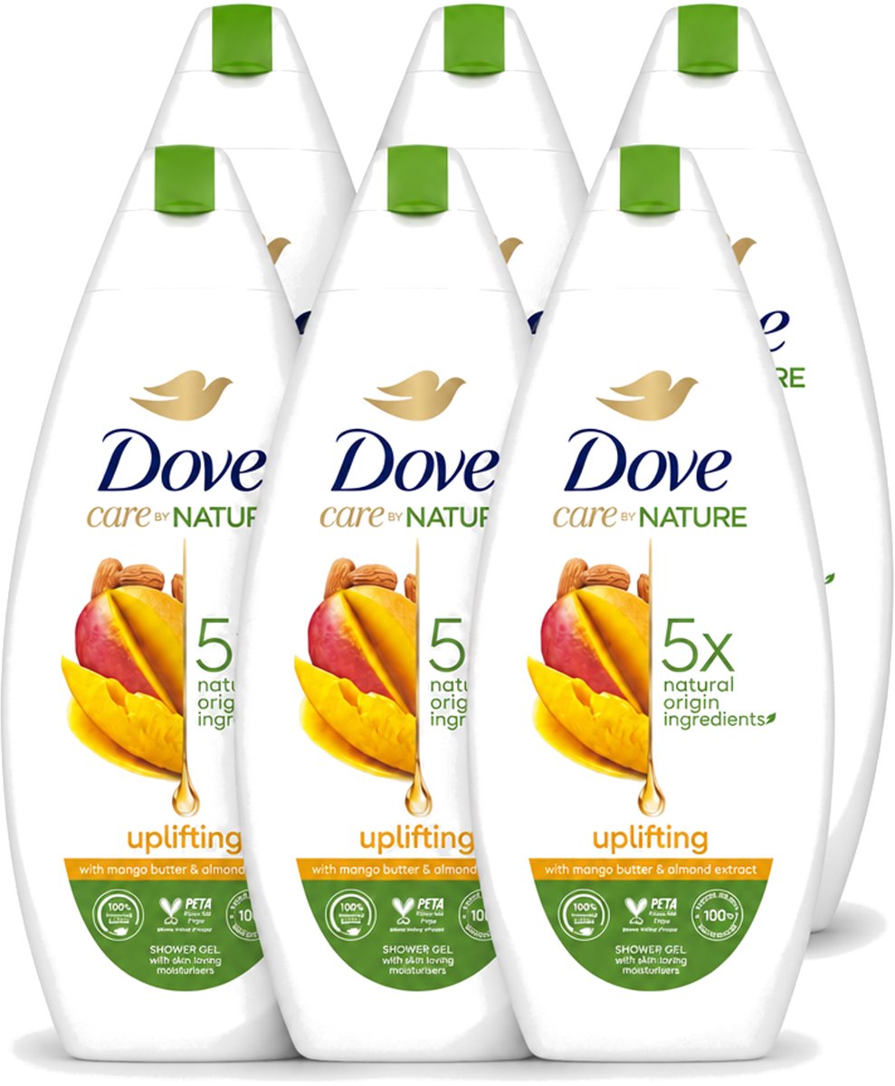 6 x Dove Care By Nature - Uplifting - Douchegel - Mangoboter & Almond Extract - 225 ml - Voordeelverpakking - 6 stuks