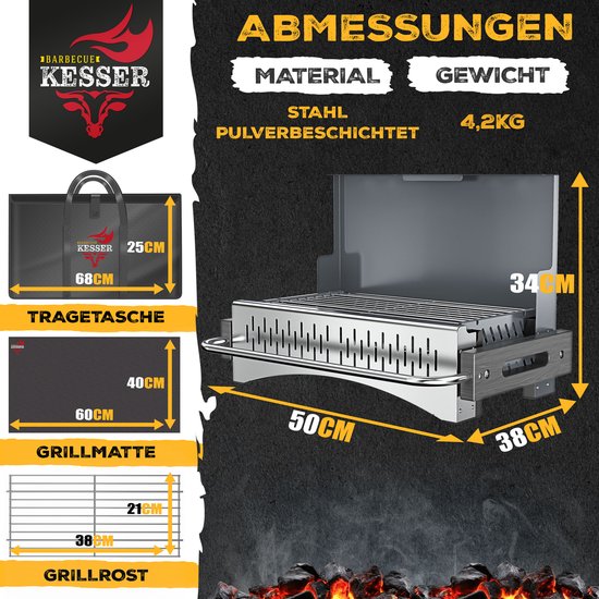 KESSER® Klapgrill - draagbare houtskoolgrill van gepoedercoat staal - met grillmat en draagtas - antraciet van KESSER — afbeelding 2