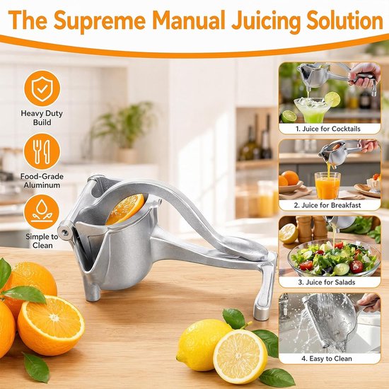 Handmatige Citruspers van RVS, Draagbare Sapcentrifuge voor Citroenen en Sinaasappels, Efficiënte Sapextractor voor Alle Fruitsoorten — afbeelding 3