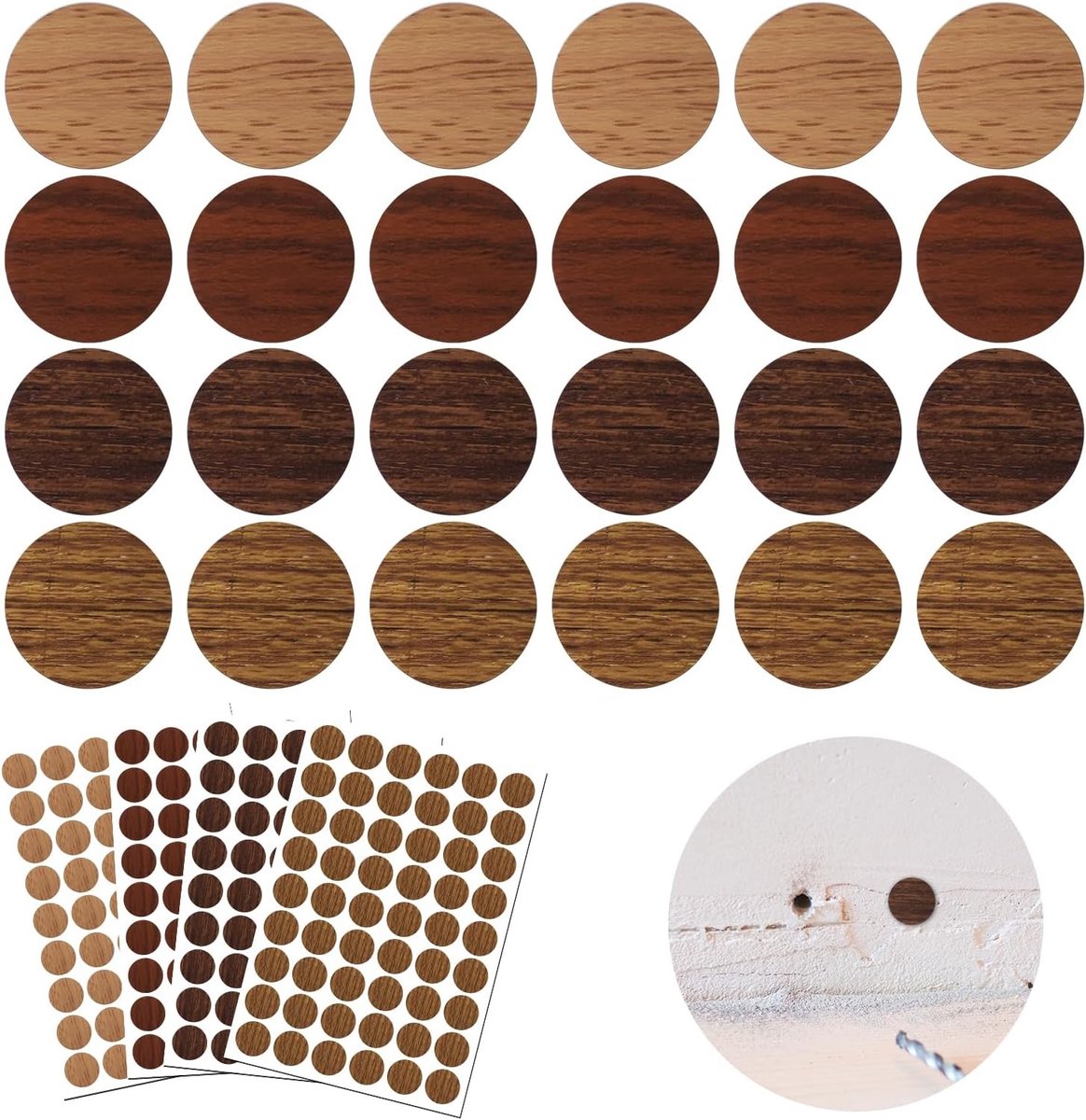 Zelfklevende Schroefdoppen 21mm, Deksel voor Schroeven, Gatenstickers voor Meubels, Planken en Houten Kasten
