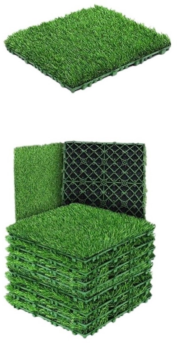 Kunstgrastegels - Gazonvloer - Buitendecoratie - Eenvoudig kliksysteem - 30 x 30 cm, set van 10 - Groen