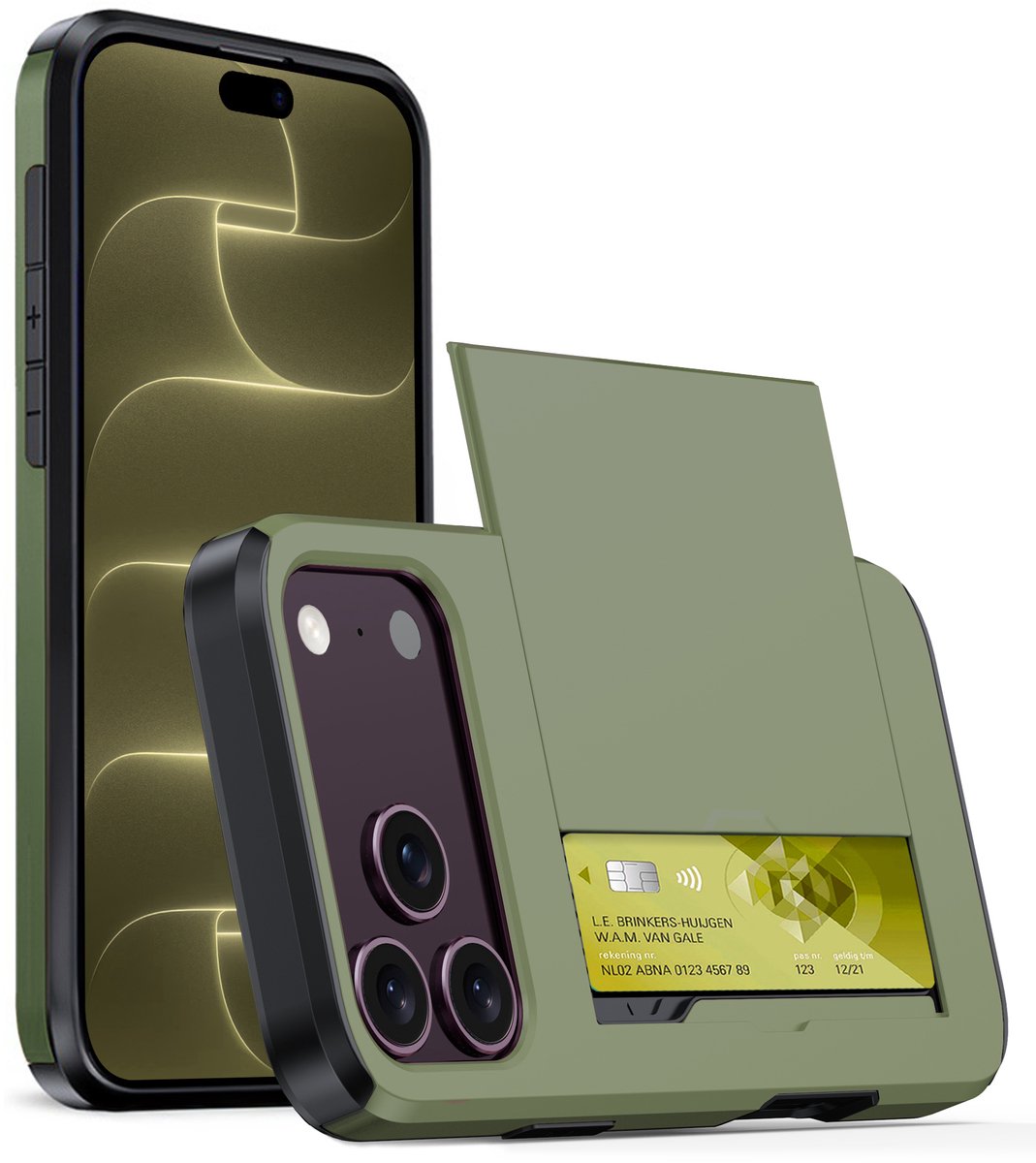Hoesje Geschikt voor iPhone 18 Pro Hoesje Case Pashouder Hard Cover - Hoes Geschikt voor iPhone 18 Pro Hoesje Met Kaarthouder - Donkergroen