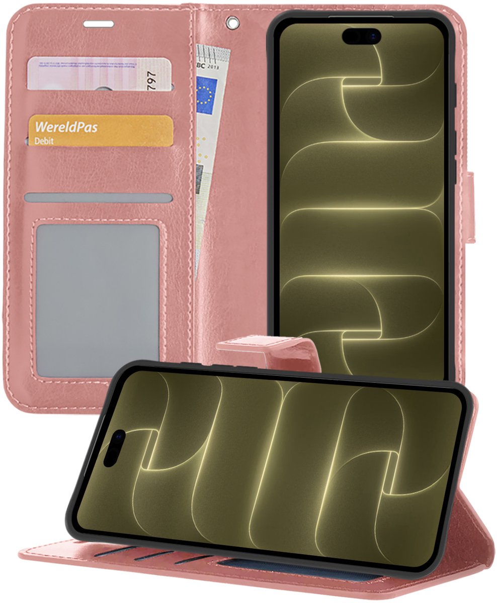 Hoesje - Met Pasjeshouder - Geschikt voor Apple iPhone 18 Pro - Luxe Bookcase Portemonee - Flip Case - Kunstleer Book Case - Flipcase - Book Cover - Walletcase - Portemonneehoes - Telefoonhoesjes - Rosé goud