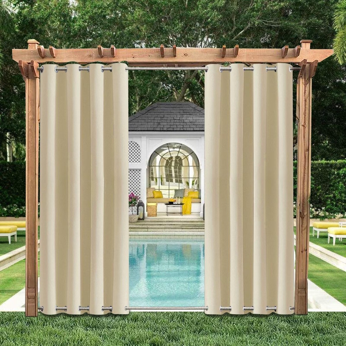 Outdoorgordijn 200 x 200 cm - beige - weerbestendig en waterdicht - ideaal voor balkon en terras - ShopVlot