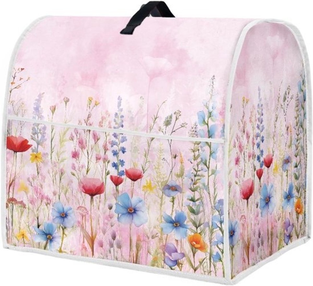 mixerhoes - met bloemenprint - cover - voor keukenmachine - voor keukenorganisatie - met opbergvakken - 43.5 x 27.5 x 37.5 cm - roze