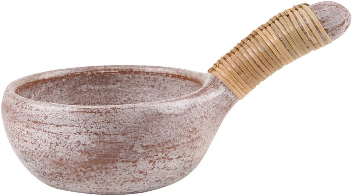 Bitto incense burner incense bowl ATUM, made of terracotta in whitewash, with bark handle, L: 19 cm, H: 5.5 cm, Ø 11 cm - ShopVlot