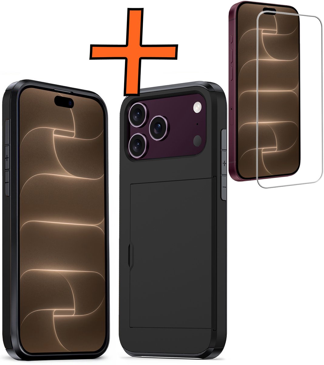 Hoesje Geschikt voor iPhone 18 Pro Max Hoesje Pasjeshouder Shockproof Hard Case Met Screenprotector - Hoesje Geschikt voor iPhone 18 Pro Max Hoes Met Kaarthouder - Zwart