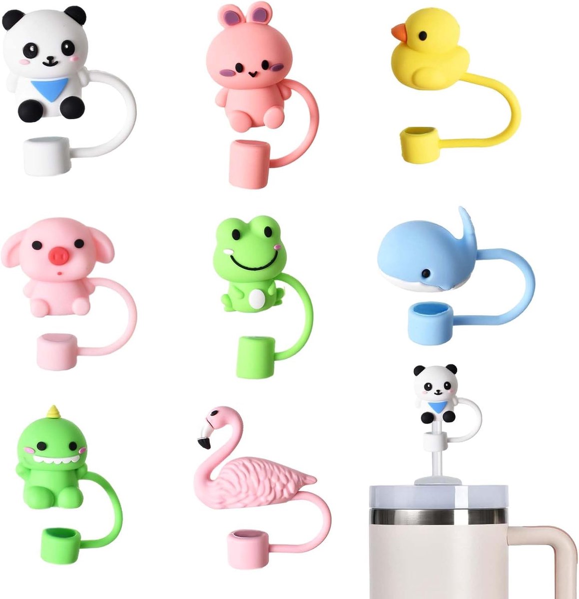 8pcs Straw Covers, 10mm Dustproof Silicone Straws, Portable Universal Straw Toppers, Reusable Straw Cover Tips - ShopVlot