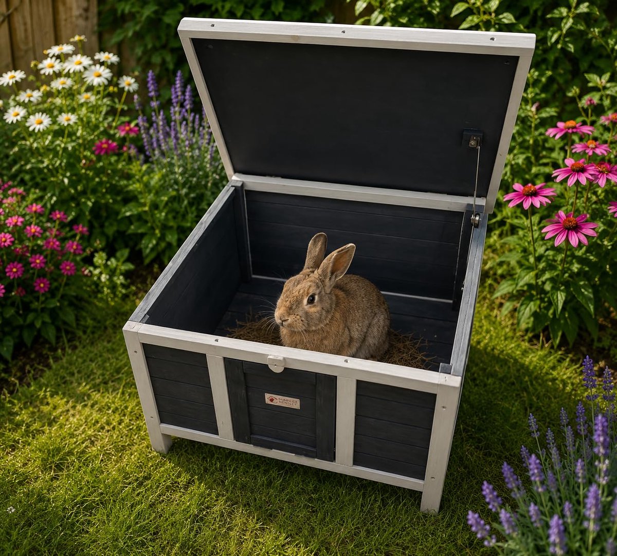 BUNNY BUSINESS Konijn/Cavia Giant Hide House/Run Hutch, Extra Large, 60L × 47D × 50H cm (Grijs-Giant-Hide) - ShopVlot