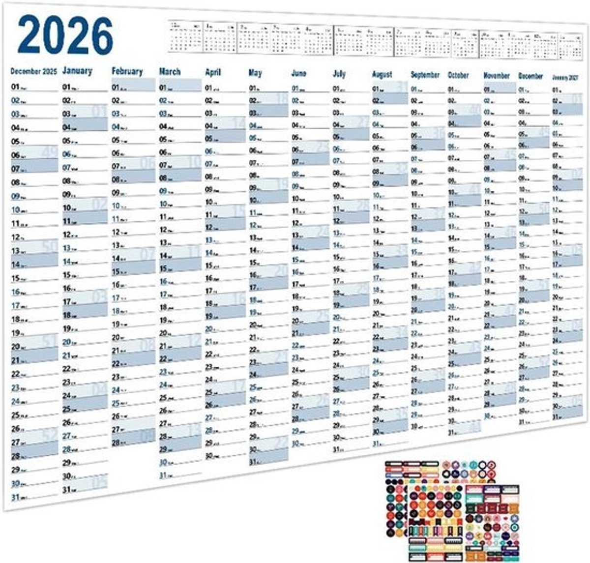 365 dagen - kalender - pagina per dag - agenda - projectplanning - modulaire lay-out - 74.2 x 52.5 cm - wit