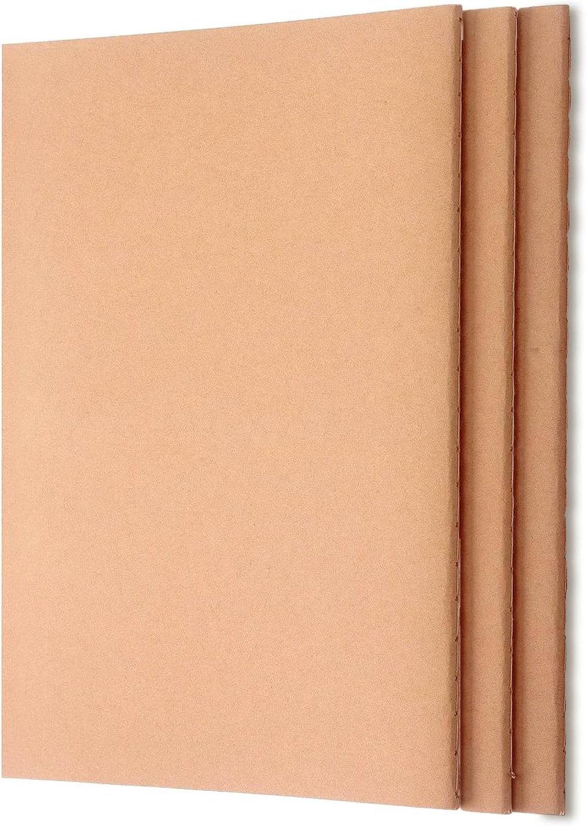 A4 notitieboek - 3-pack met geruit papier - koeienleren omslag - ideaal voor huiswerk en aantekeningen - ShopVlot