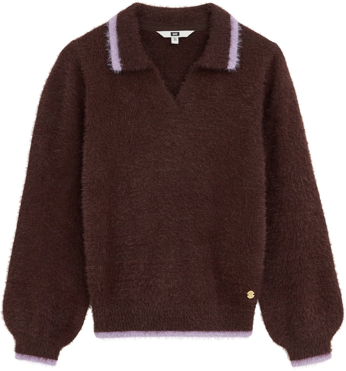 WE Fashion Meisjes fijngebreide polo met contrast en structuur