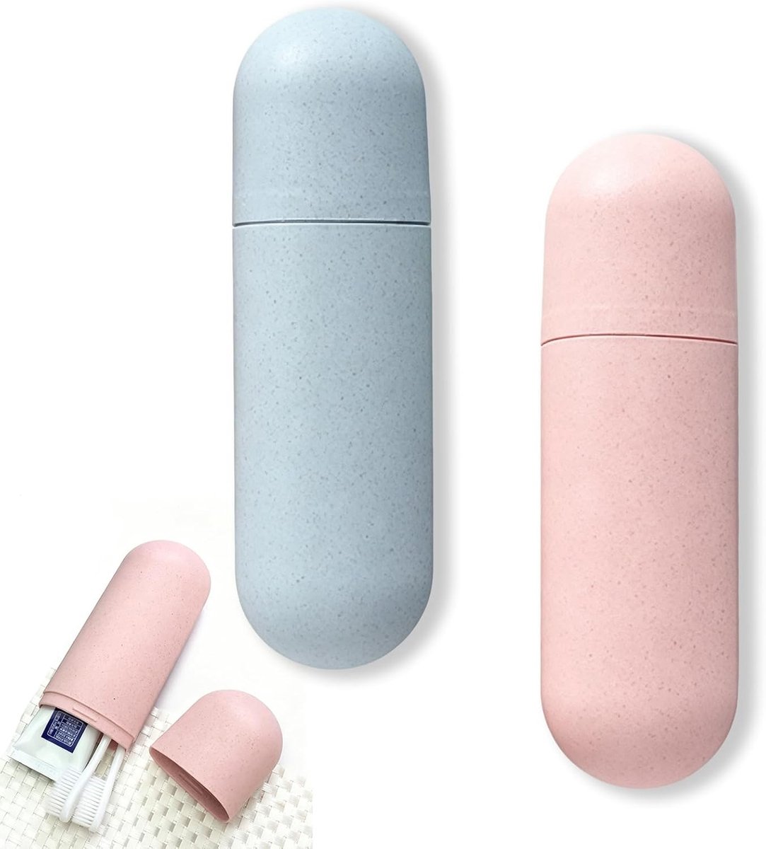 Draagbare Tandenborstel met Tandpasta Houder voor Reis en Camping, Ideaal voor Thuis en Op Reis, Blauw en Roze