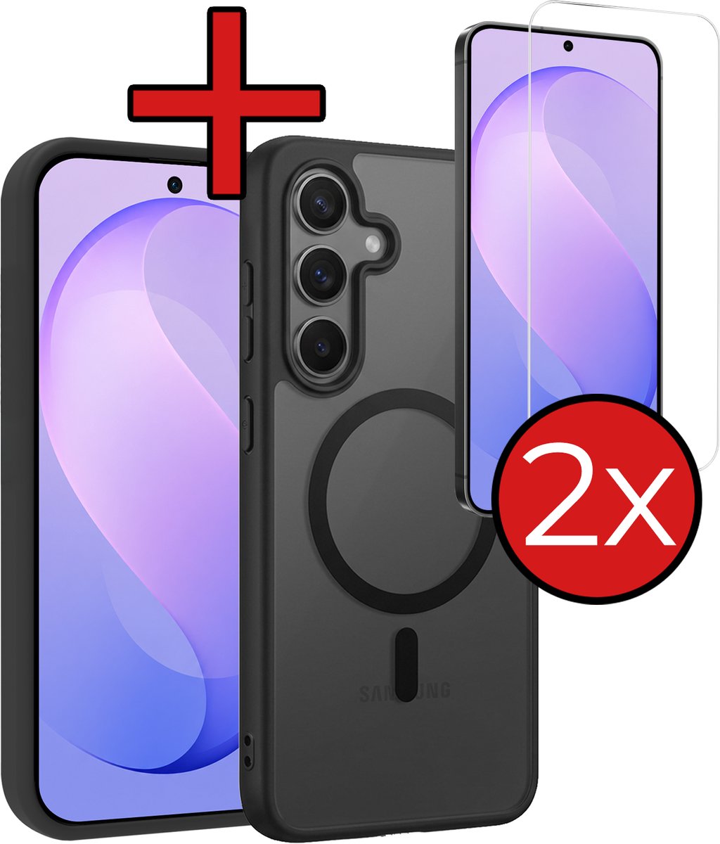 Hoesje - Met 2x Screenprotector - Geschikt voor Samsung Galaxy S26 FE - Magsafe Compatible - Sterk & Shockproof - Shock Proof Case - Back Cover - Telefoon Hoes - Telefoonhoes - Zwart