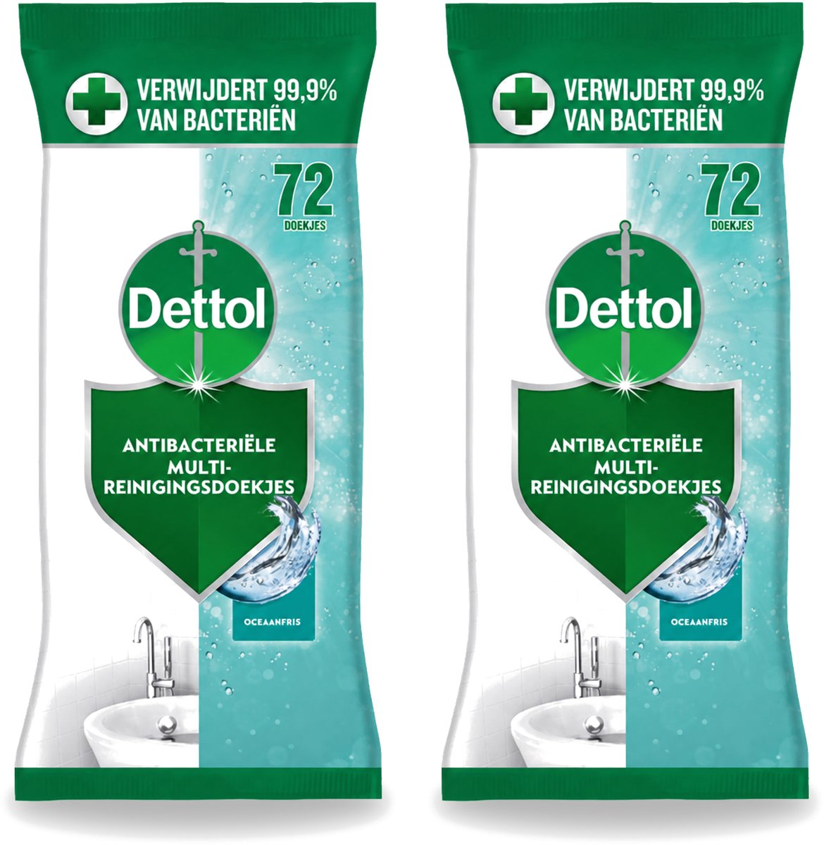 2 x Dettol - Reinigingsdoekjes - Oceaanfris - Antibacteriële Reiniging - 72 Doekjes - Voordeelverpakking - 2 stuks