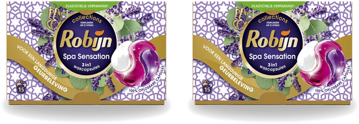 2 x Robijn - 3-in-1 Spa Sensation - Wascapsules - 15 Wasbeurten - Voordeelverpakking - 2 stuks