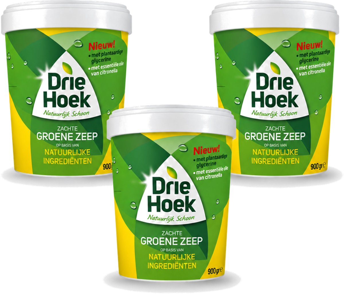 3 x Driehoek – Zachte Zeep – Groene Zeep – 900 gr - Voordeelverpakking - 3 stuks