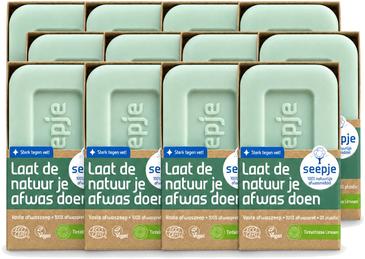 12 x Seepje - Afwaszeep - Handgemaakt & Biologisch - Tintelfrisse Limoen Geur - 120 gr - Voordeelverpakking - 12 stuks
