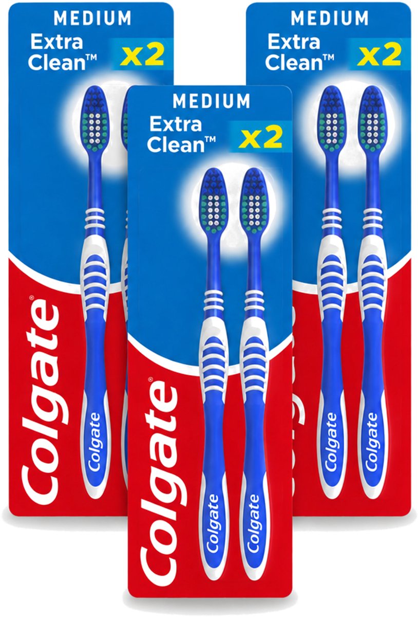 3 x Colgate - Tandenborstels - Extra Clean Duo - Medium - 2 borstels - Voordeelverpakking - 3 stuks