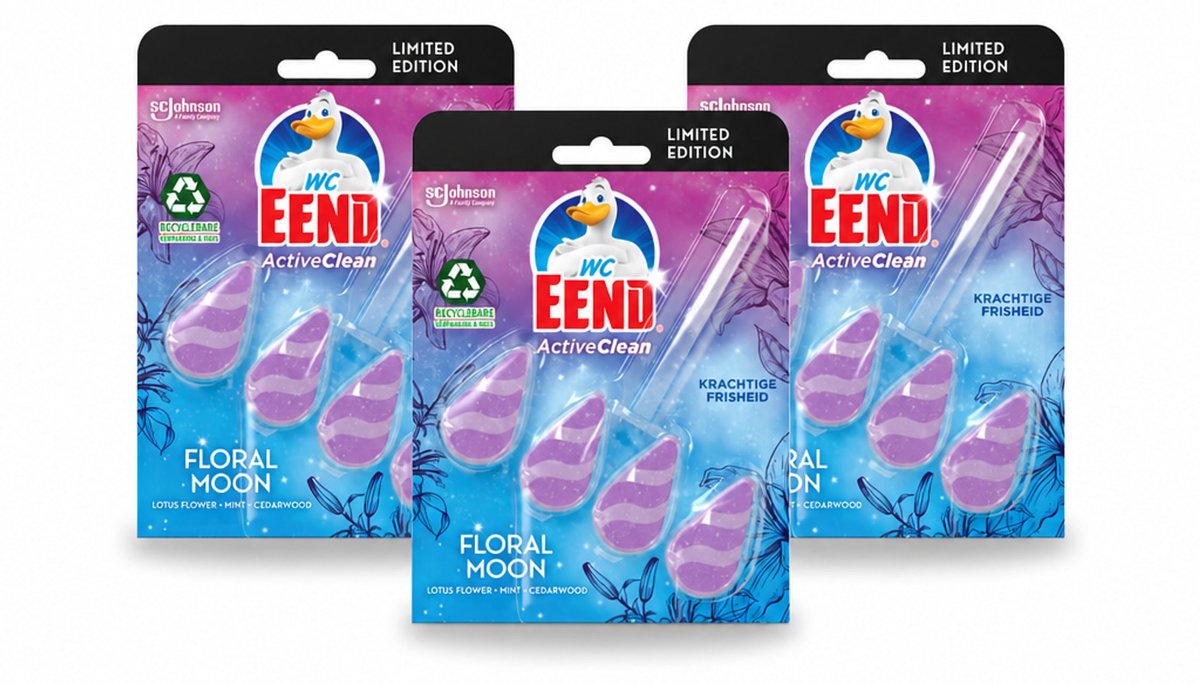 3 x WC Eend - Active Clean Floral Moon - Toiletblok - Lotus, Munt & Cederhout Geur - 38 gr - Voordeelverpakking - 3 stuks