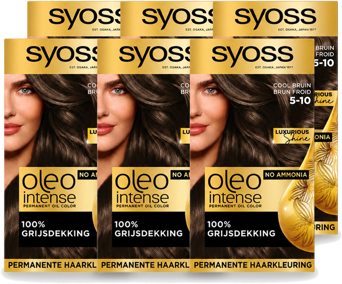 6 x SYOSS - Oleo Intense 5-10 - Haarverf - Permanente Haarkleuring - Cool Bruin - Langdurige Kleur - Voordeelverpakking - 6 stuks