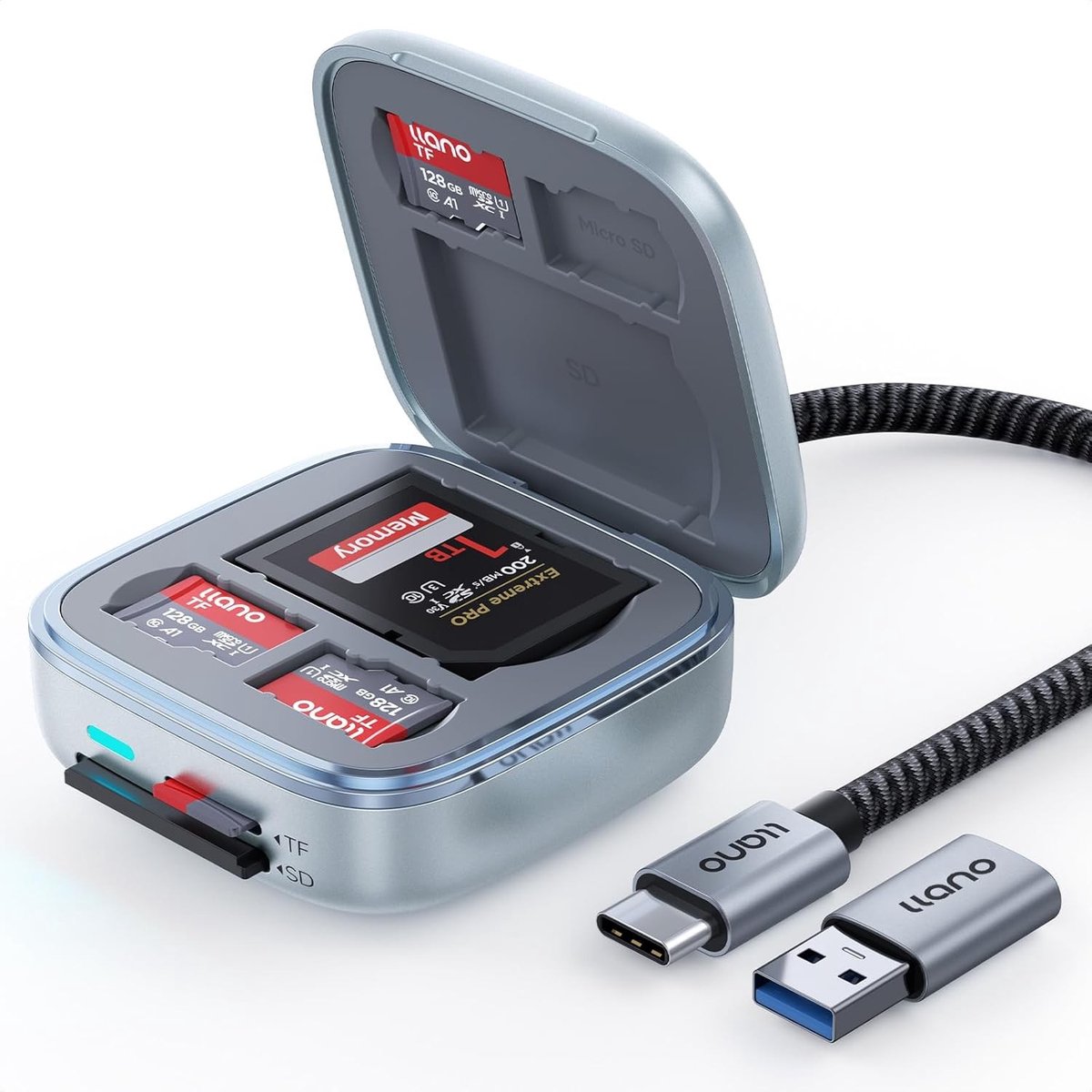 2-in-1 SD 4.0 Kaartlezer met 312MB/s UHS-II Snelheid, USB-C & USB 3.0, Geschikt voor iOS/Android/macOS/Windows/Linux, Inclusief 6-Slot Opslag voor SD/TF Kaarten