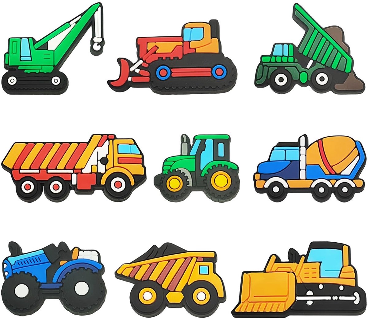 SAFITOYA Schoenenbedels voor jongens, transport vrachtwagen schoenen decoratie, 9 stuks dumper kraan schop mixer - ShopVlot