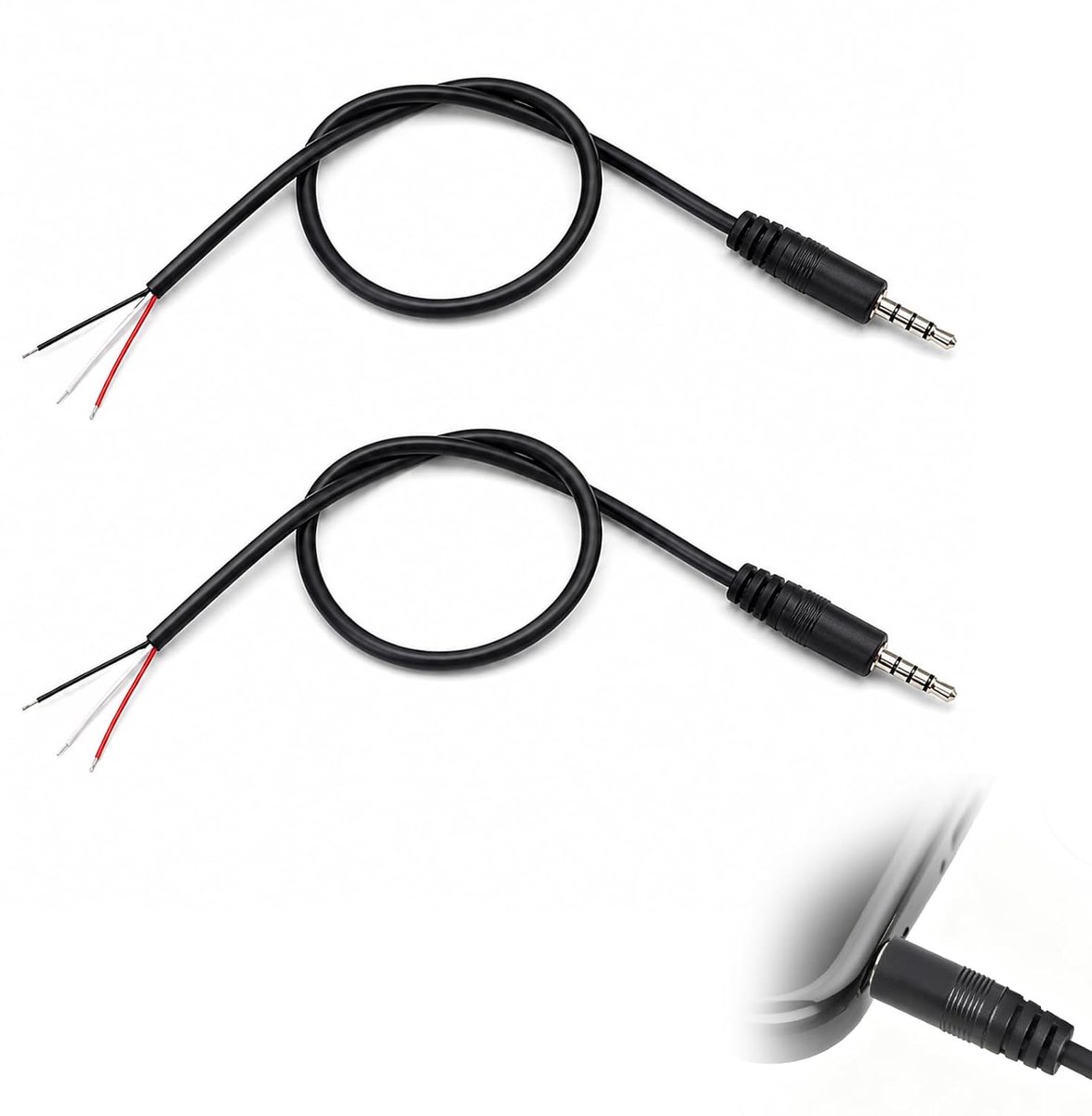 2 stuks jackstekker 3,5, rechte jackstekker, audiokabel 0,3 m met open kabeluiteinden, stereo TRS-aansluitkabel - ShopVlot