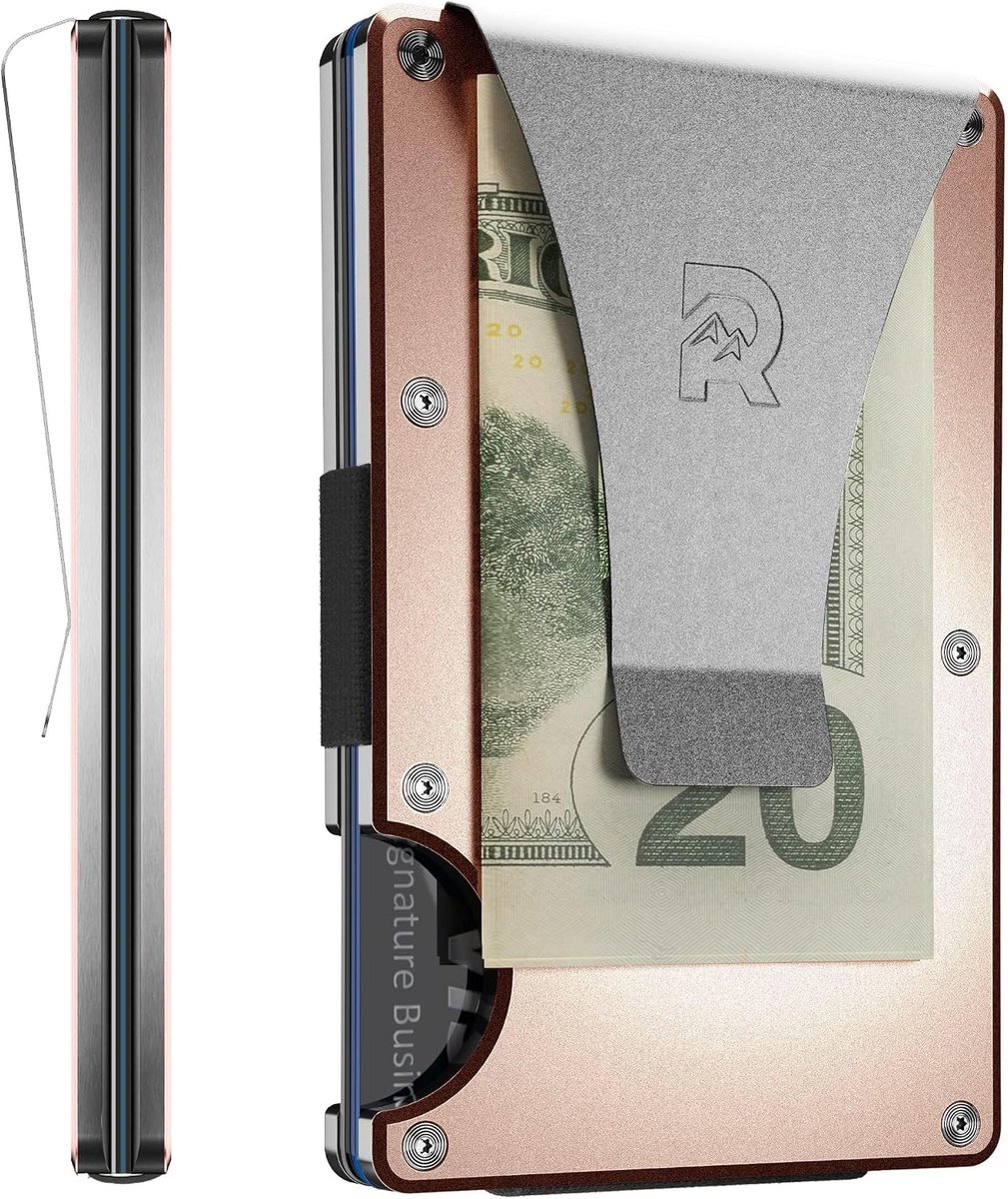 The Ridge Minimalist Authentic Wallet with Metal Clasp RFID (Money Clip for Banknotes), Pink (Pink) - 252 - ShopVlot