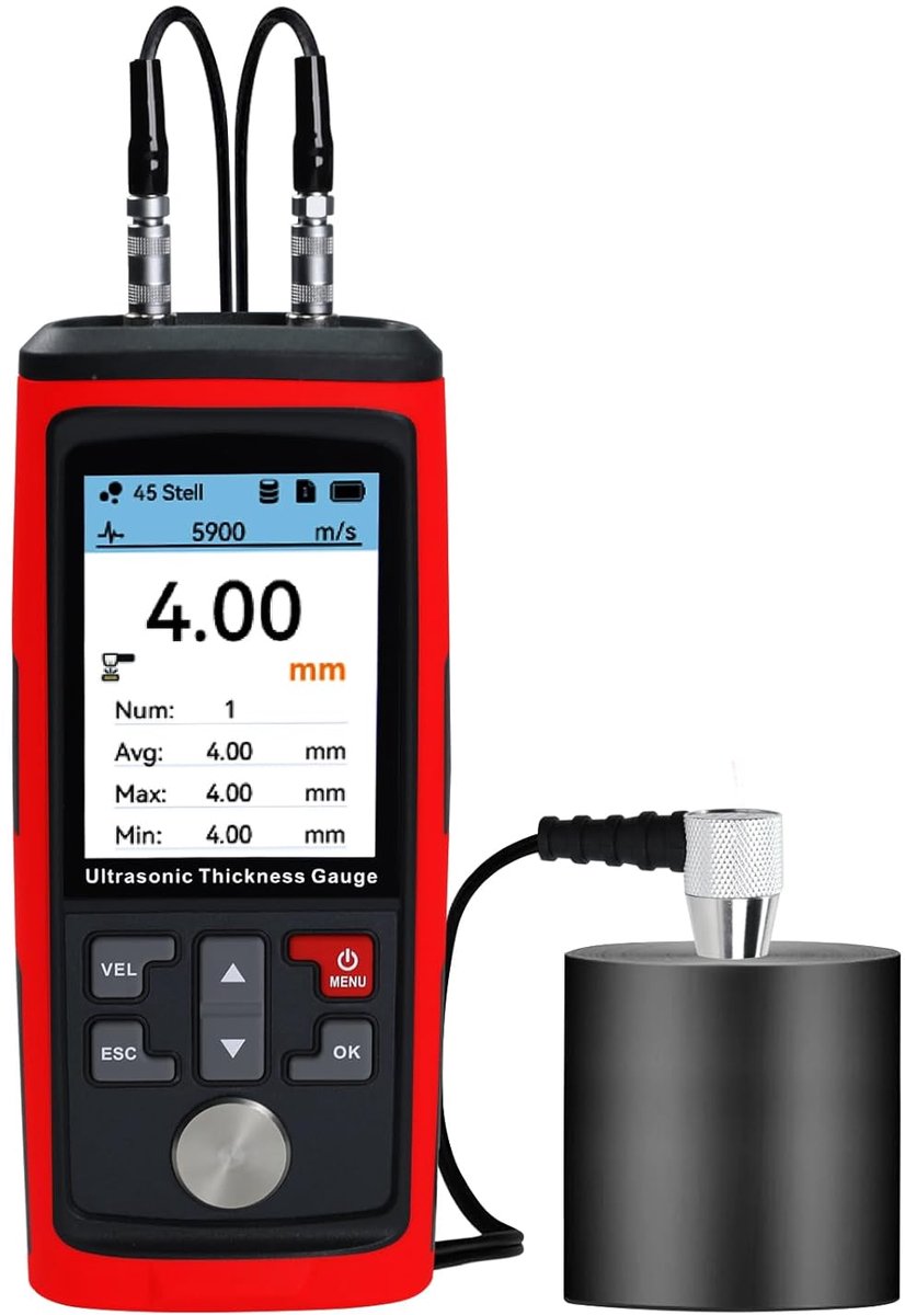 Ultrasonic Thickness Gauge, Range 0.03 to 11.8 inches with High Precision Probe, Data Storage, Adjustable Sound Rates - ShopVlot
