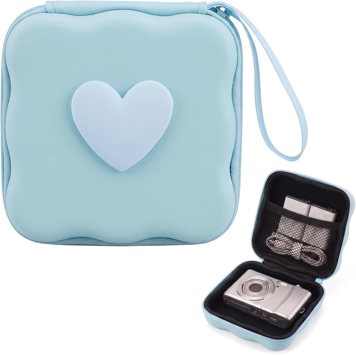 Beschermhoes voor compacte en digitale camera Mini 12, compacte beschermhoes met blauw hart- en golfpatroon, harde - ShopVlot