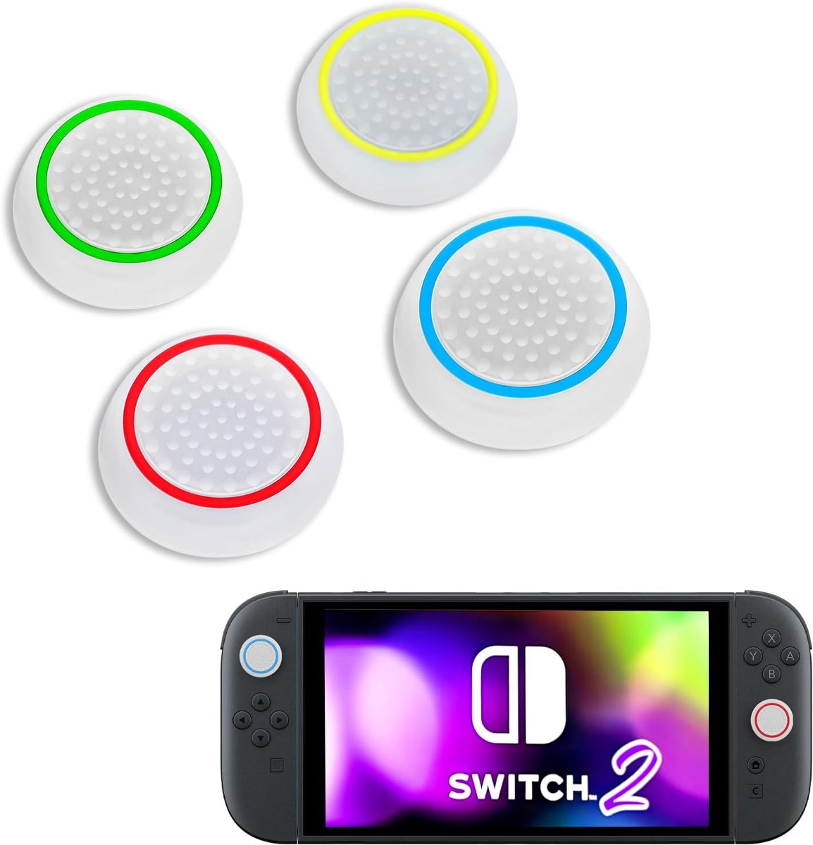 DLseego Thumb Grips Compatible with Switch 2, 4PCS Soft Silicone Thumbstick Cap, Colorful Joystick Cover Raised Point - ShopVlot