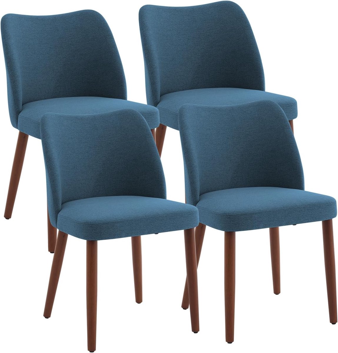 Eetkamerstoelen Set van 4 - Blauwe Stoelen Wing Backrest Houten Poten - Blauw